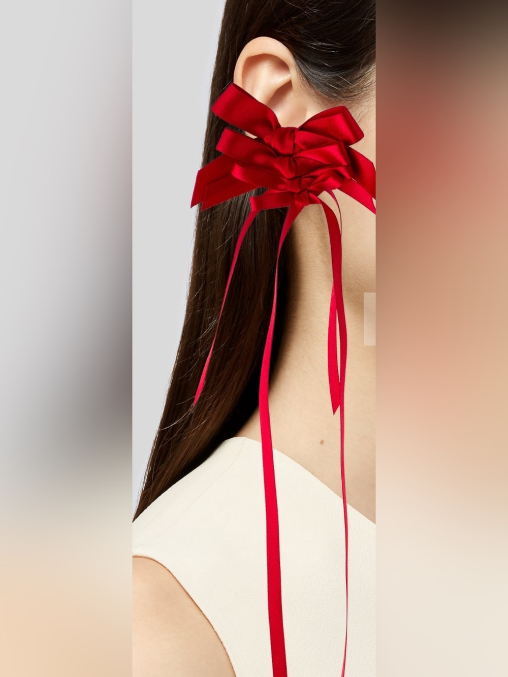 Simone Rocha Red Ribbon Bow Drop Earrings - Picture 2 of 4